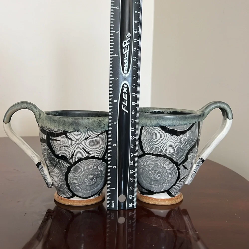 Pottery Nature Inspired Wood Grain 2 Coffee / Tea Mugs - Picture 11 of 14